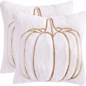 Halloween Thanksgiving Pillow Case Set of2,White Sequin Big Pumpkin Flush Pillow